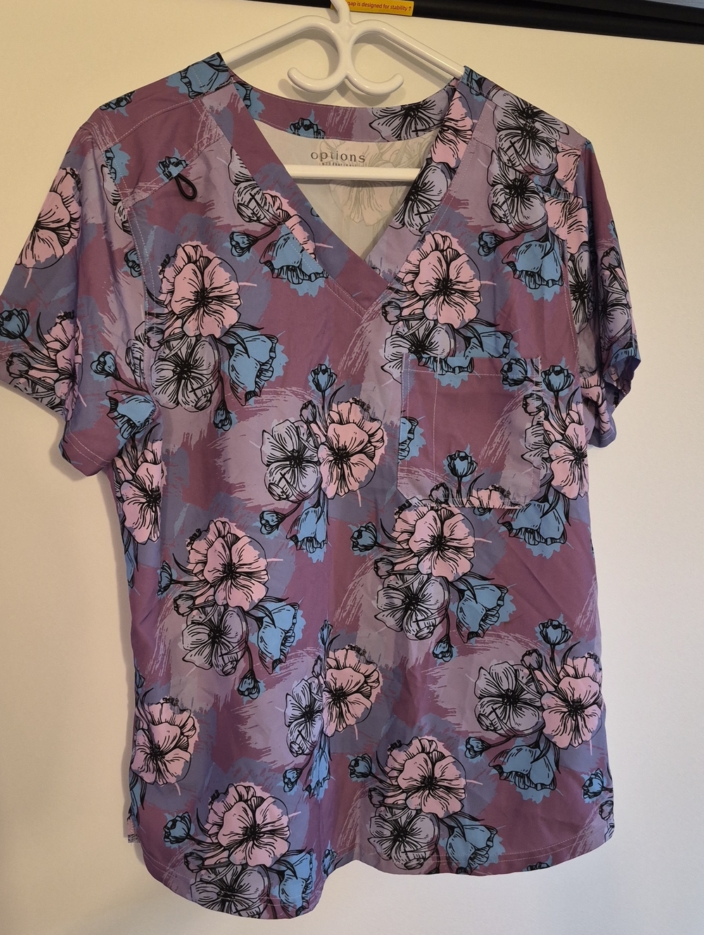 Options Women's Purple Floral V-Neck Medical Scrub Top